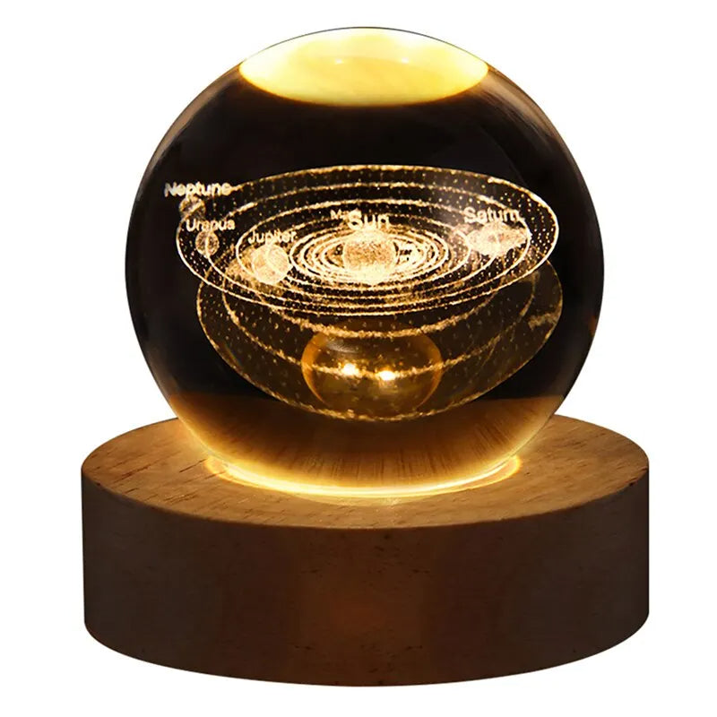 3D Luminous LED Crystal Ball (Galaxy & Solar System Design - Luxury Night Light)