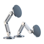 Two adjustable phone holders with circular pads on a white background