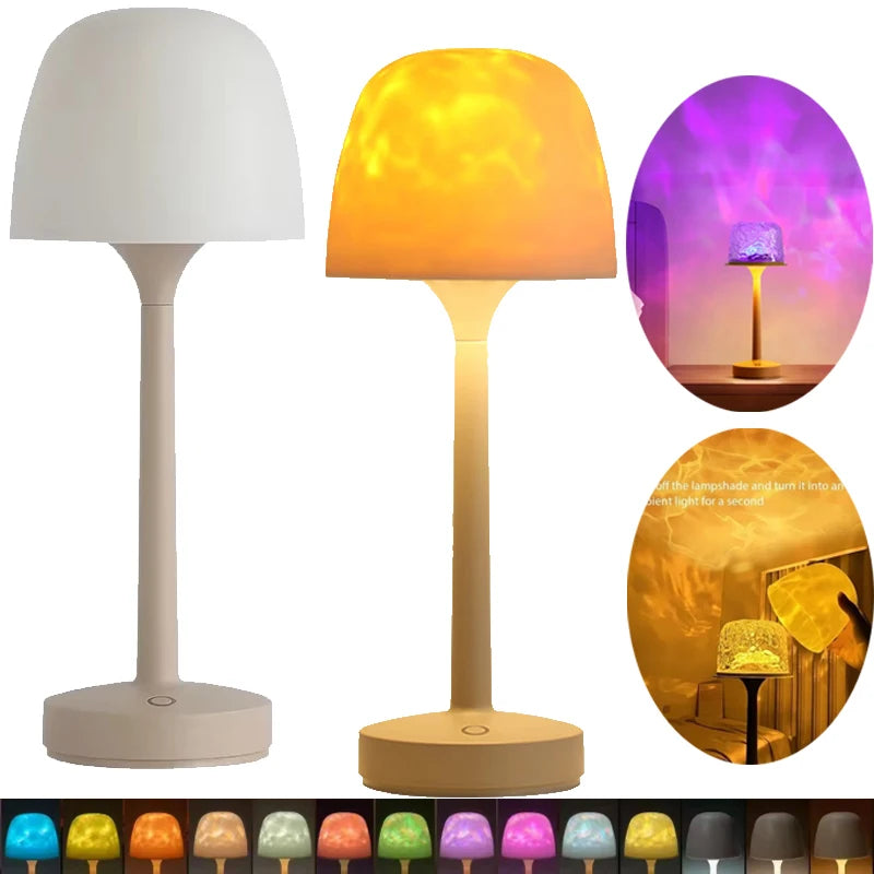 Modern Mushroom Table Lamp (Dynamic Water Ripple Projector for Relaxing Ambiance)