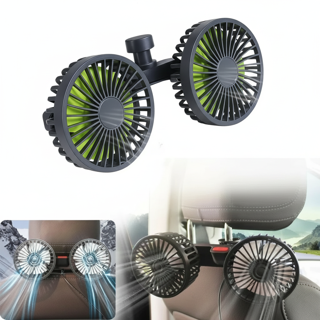 Car ceiling fan with multiple views on a white background