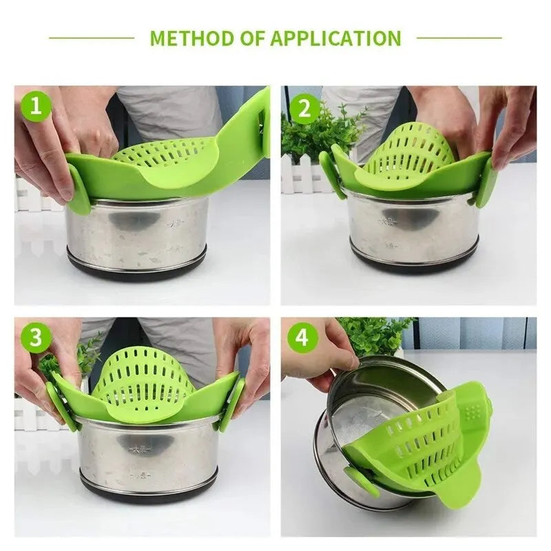 Universal Clip-On Silicone Strainer (Hands-Free Draining for Pots & Pans)