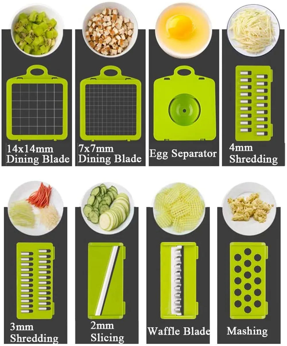 12-in-1 Multi-Function Vegetable Chopper & Slicer (All-in-One Dicer, Grater with Drain Basket)