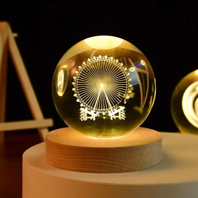 3D Luminous LED Crystal Ball (Galaxy & Solar System Design - Luxury Night Light)