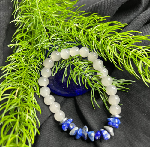 Bracelet White Stone Bead & Blue Stone Chip stone Bracelet